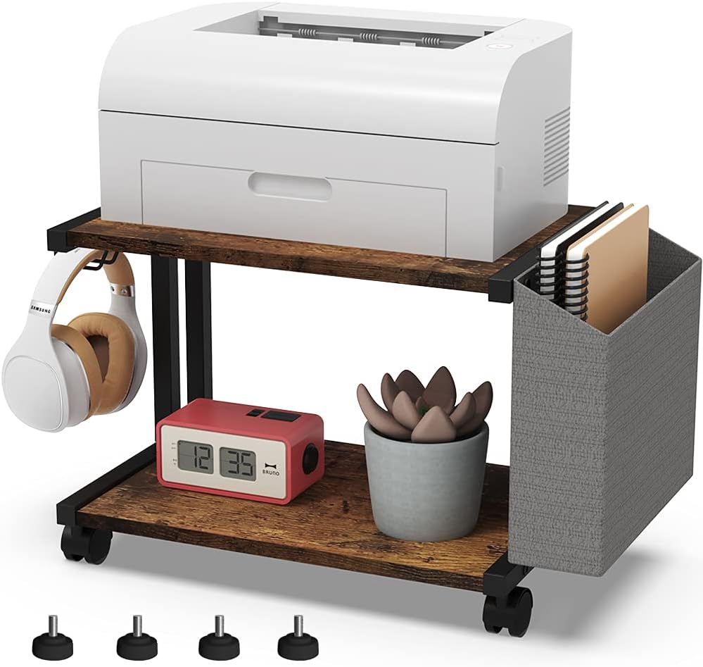 White Wooden Under Desk Printer Stand with Storage Bag Y31851