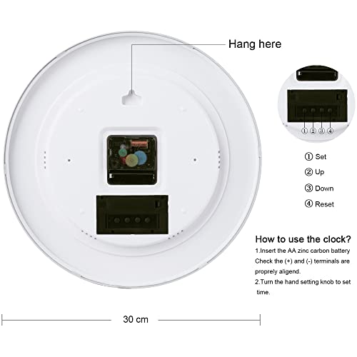 Black Wall Clock with Date Month Day of Week and Temperature Silent Non-Ticking Battery Operated Clock I9804
