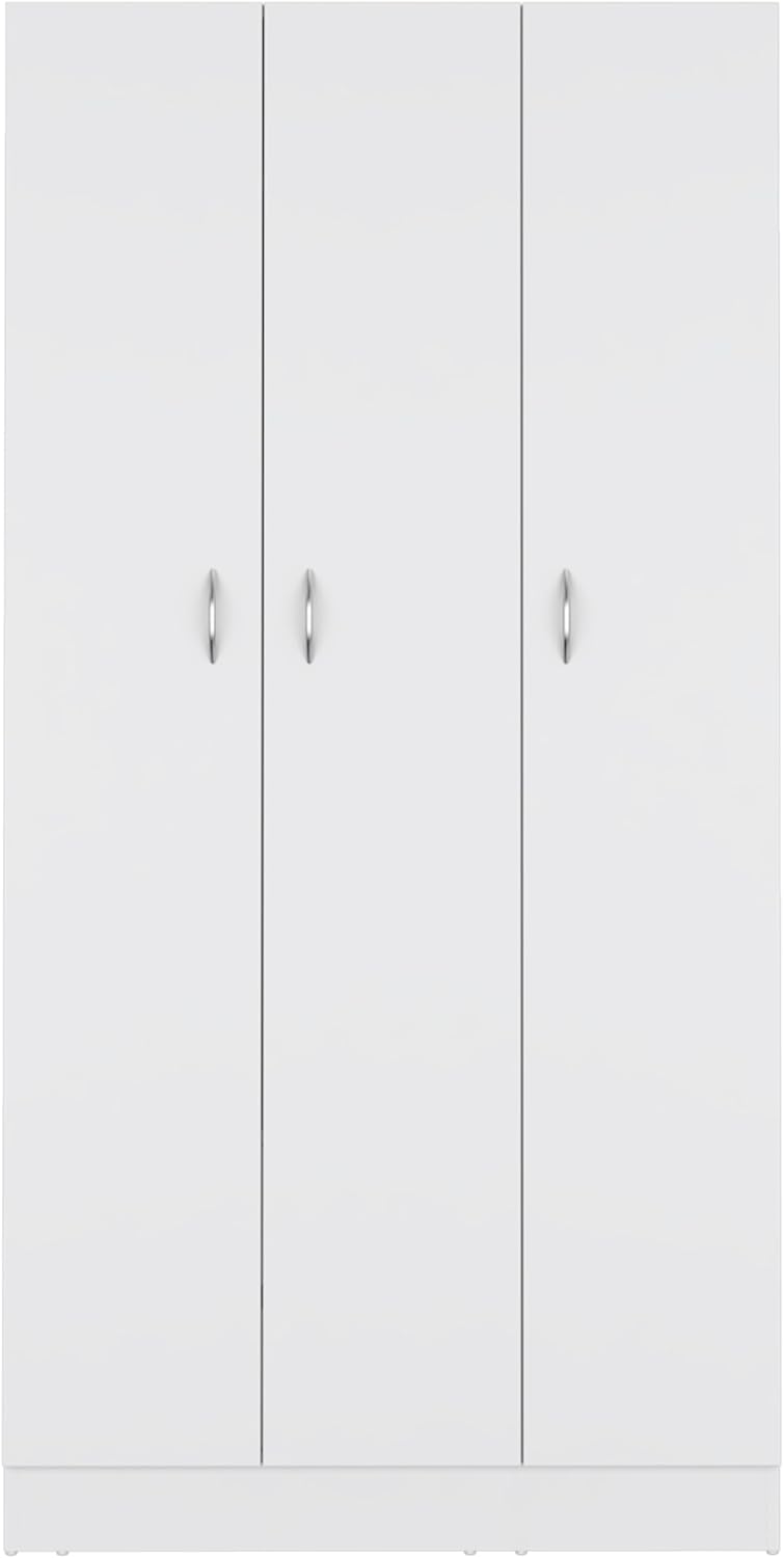 White 3-Door Wardrobe Armoire with 2 Drawers J987873