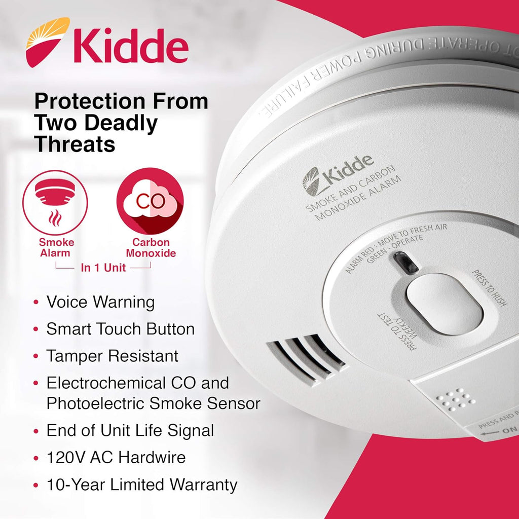AC Photoelectric Smoke and Carbon Monoxide Detector Alarm D6206