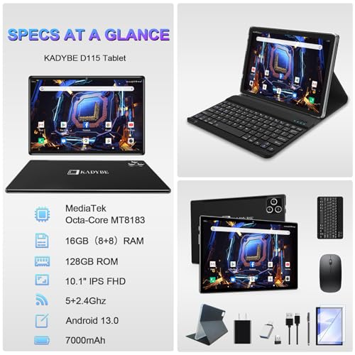 Android 13 Tablet 10 Inch 128GB ROM 16GB RAM 2 In 1 with Keyboard Octa-Core 13MP Camera FHD IPS Display D555103