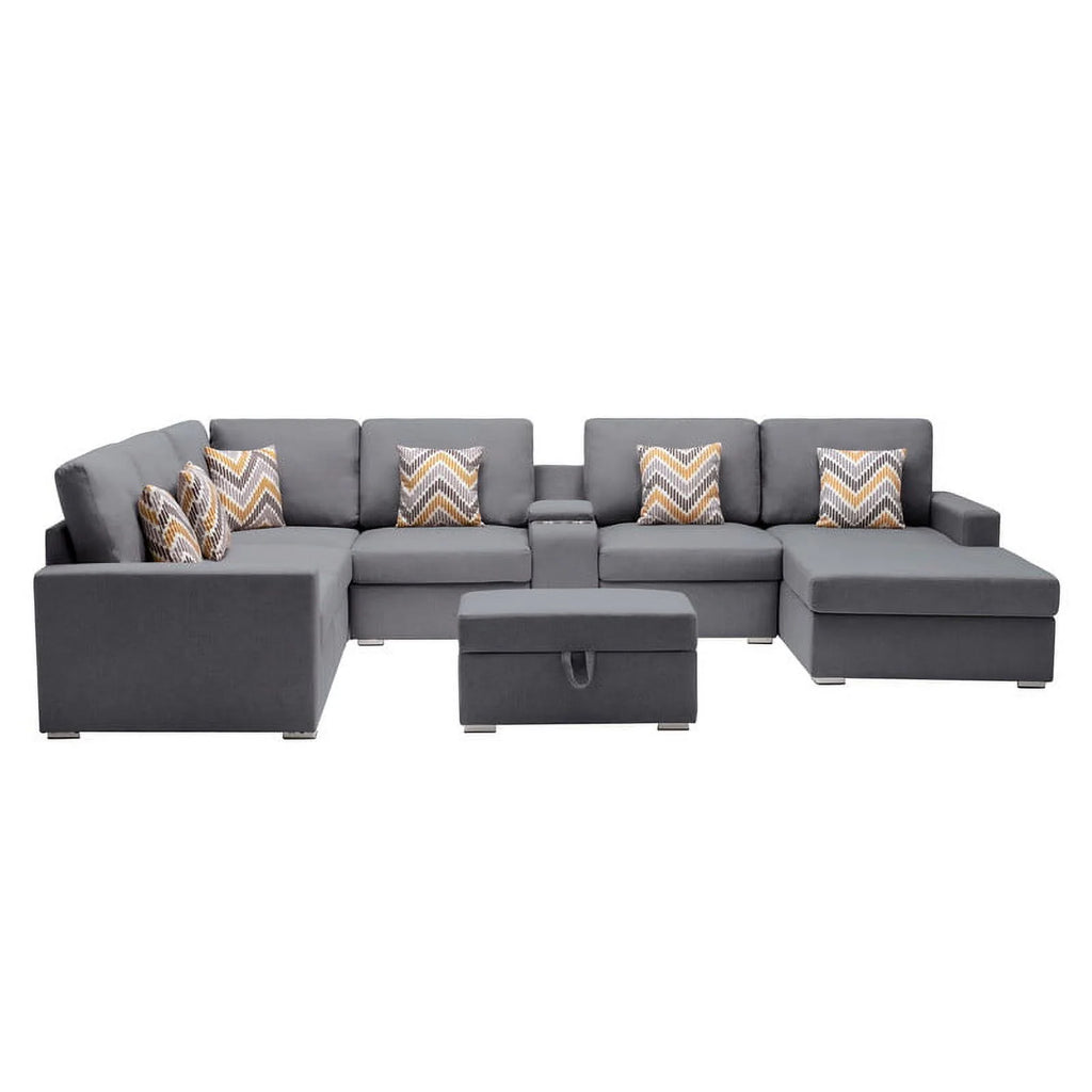 Gray Linen Fabric 8 Pc Reversible Chaise Sectional X722