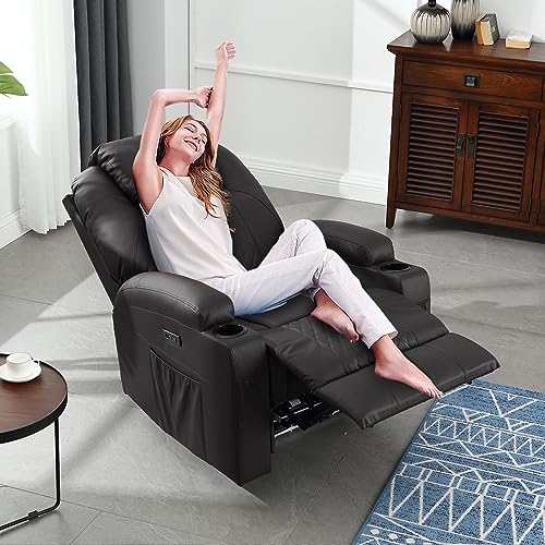 Brown PU Leather Power Recliner Chair with Heat and Massage S130