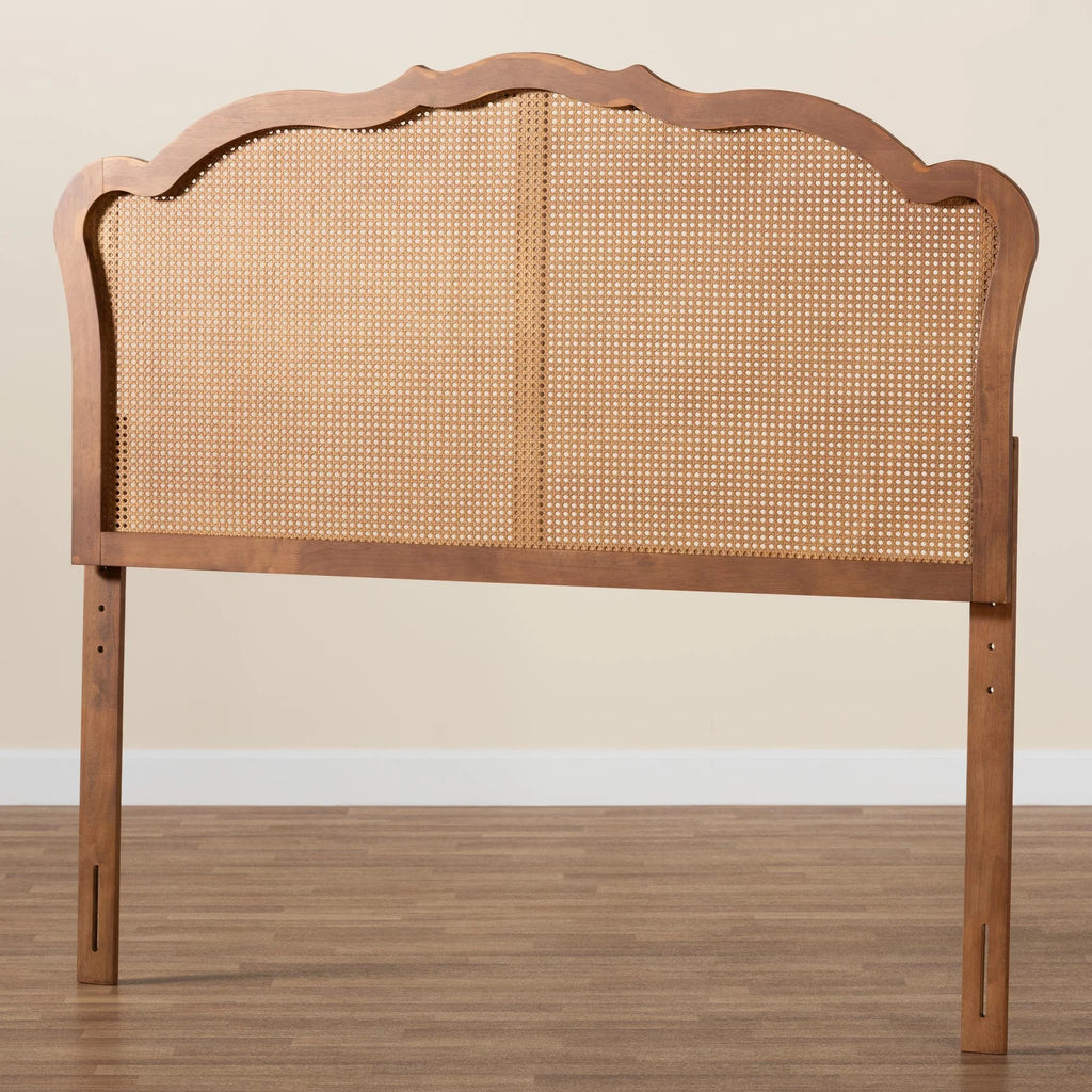 Ash Walnut Finished Wood Queen Size Headboard with Rattan X154645