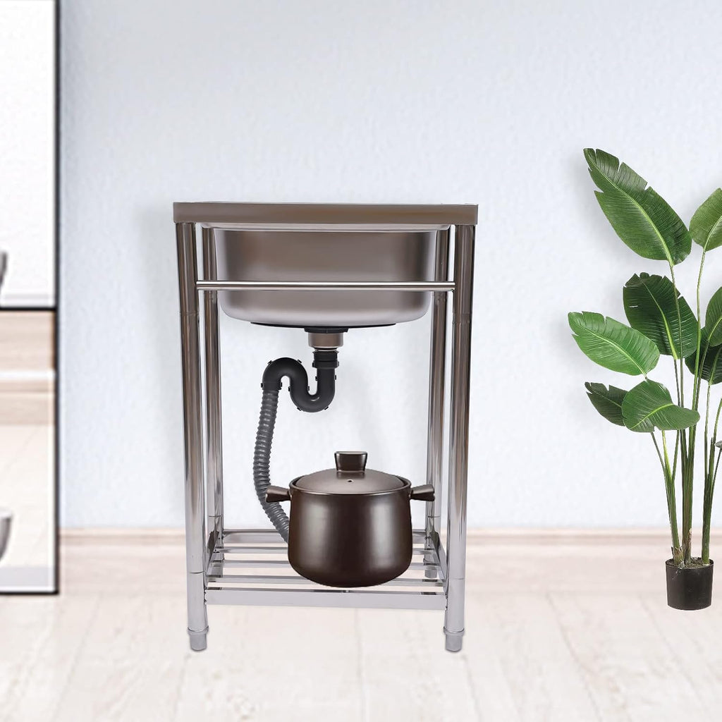 Single Compartment Stainless-Steel Single Bowl Commercial Kitchen Sink with Storage Shelve Q563