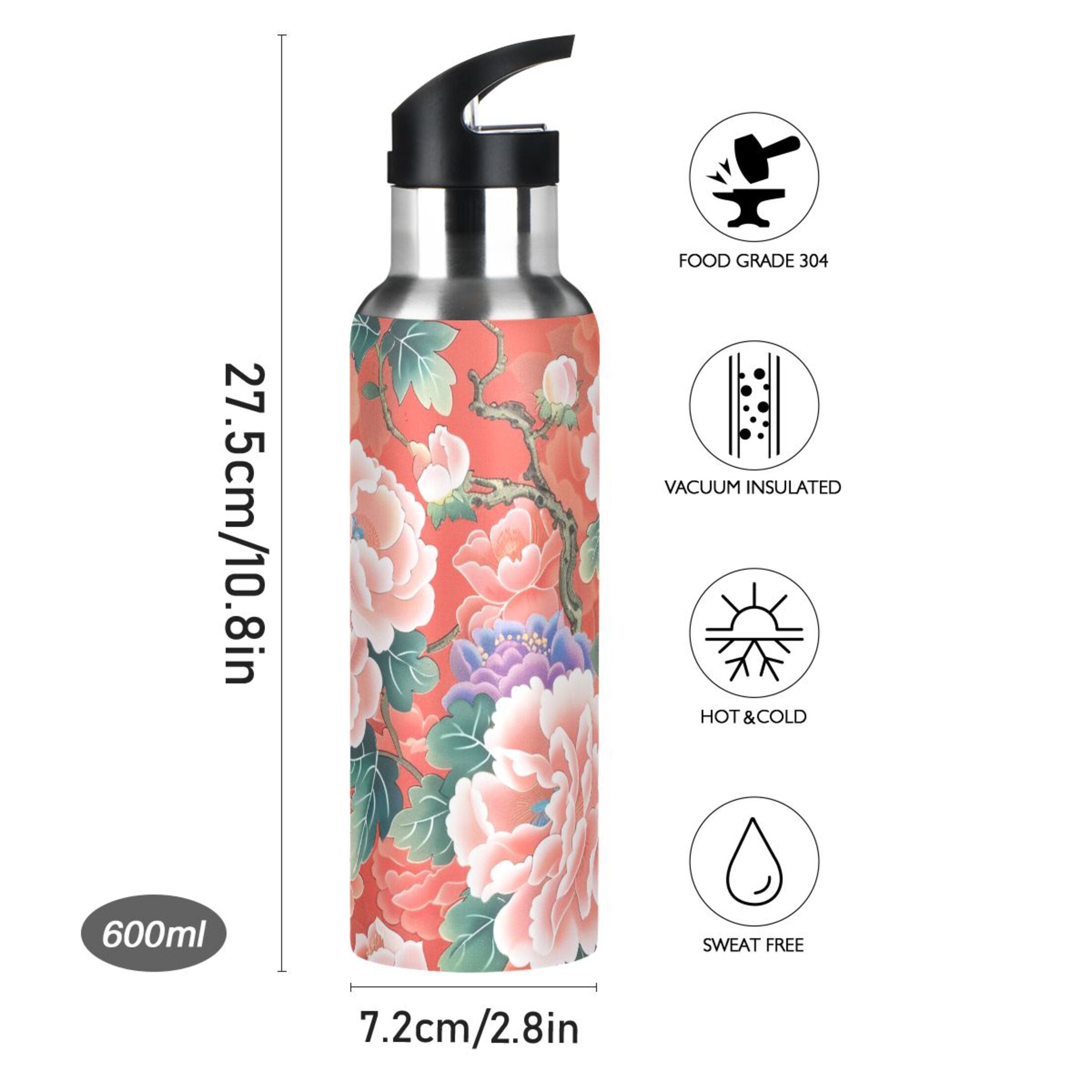 20 oz Insulated Stainless Steel Water Bottle with Straw Lid K70461