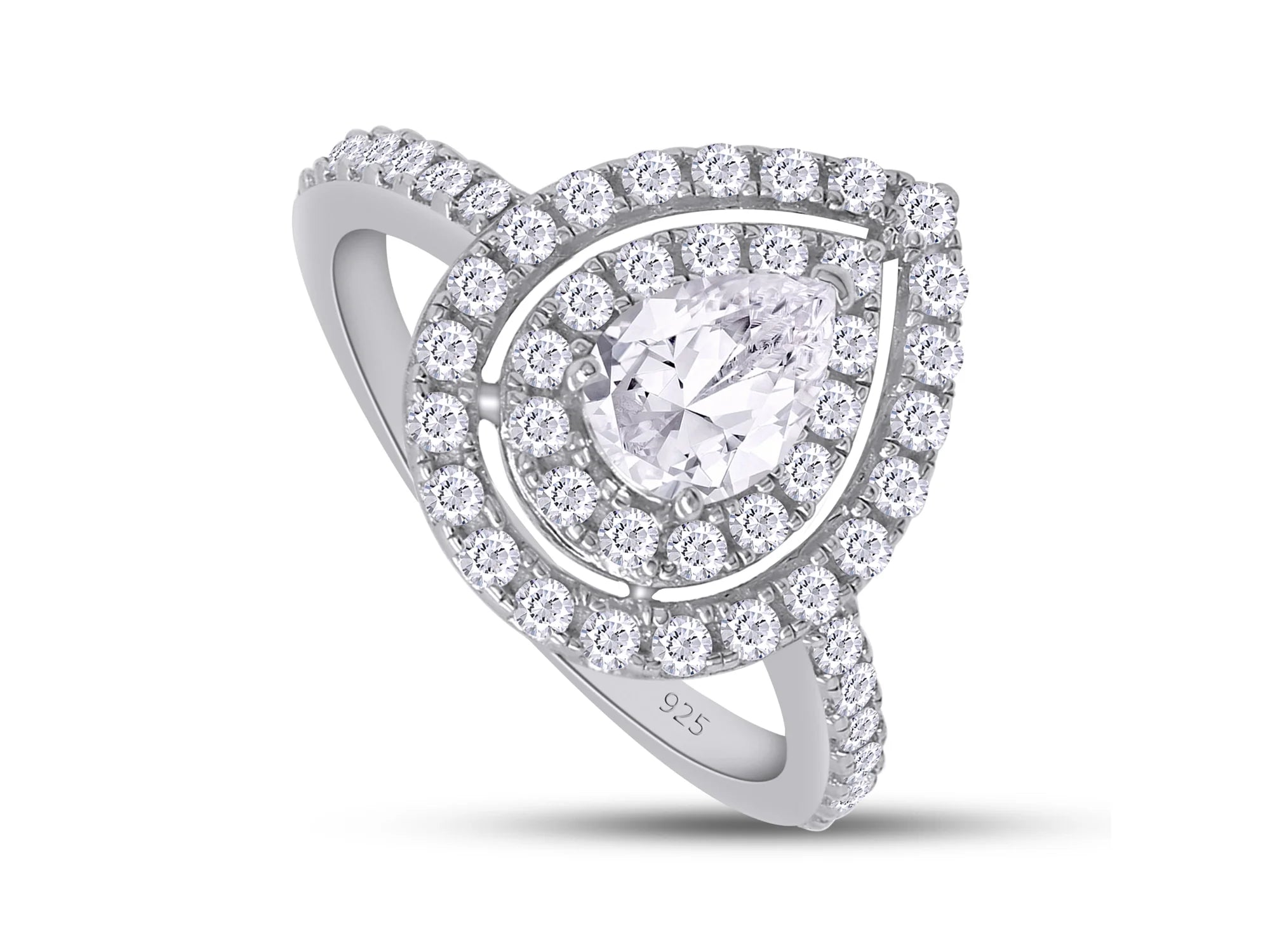 Pear Shaped Double Halo Moissanite Engagement Ring in 18K White Gold Plated 925 Sterling Silver X440760