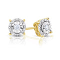 18K Yellow Gold Plated Sterling Silver Round Halo Diamond Stud Earrings T650
