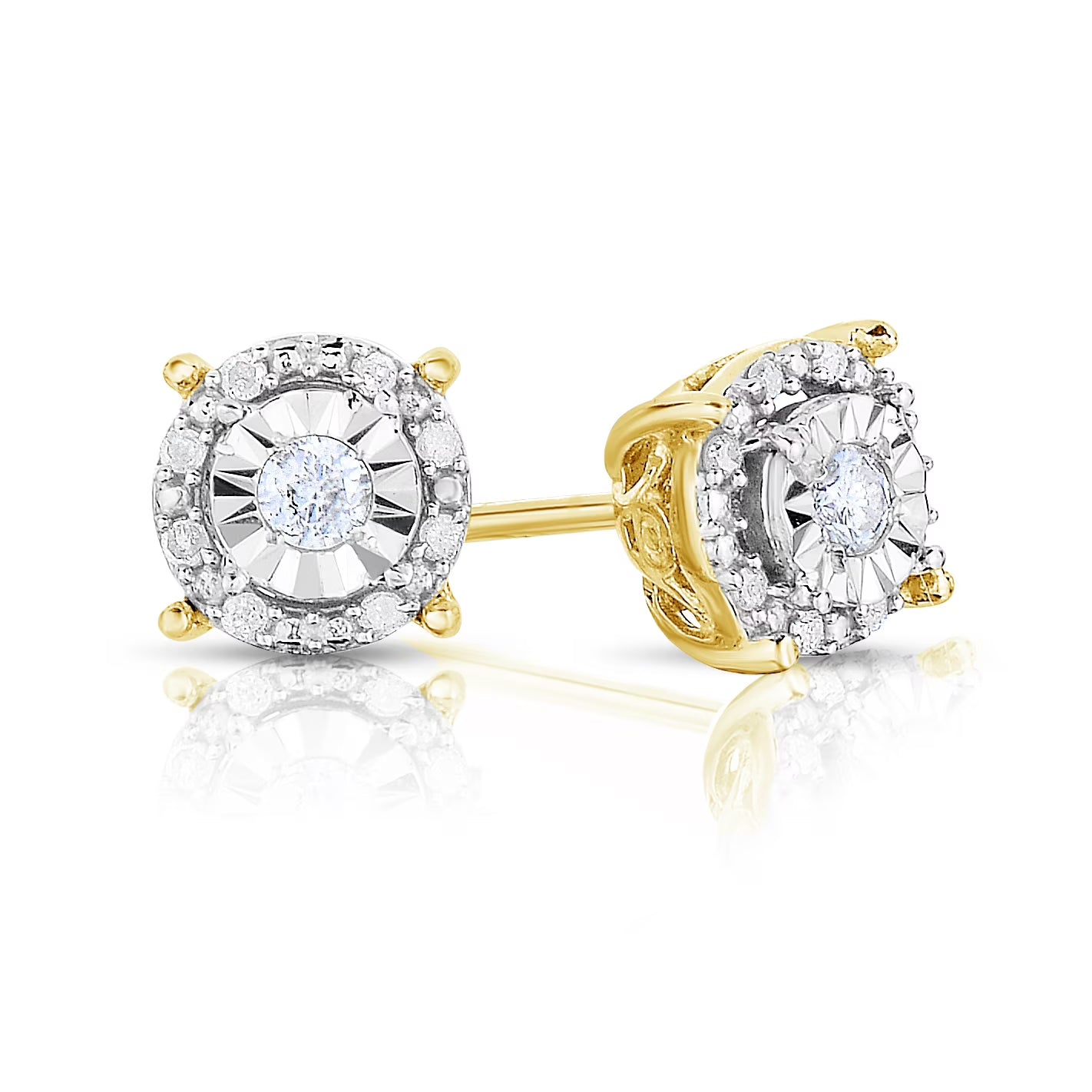 18K Yellow Gold Plated Sterling Silver Round Halo Diamond Stud Earrings T650