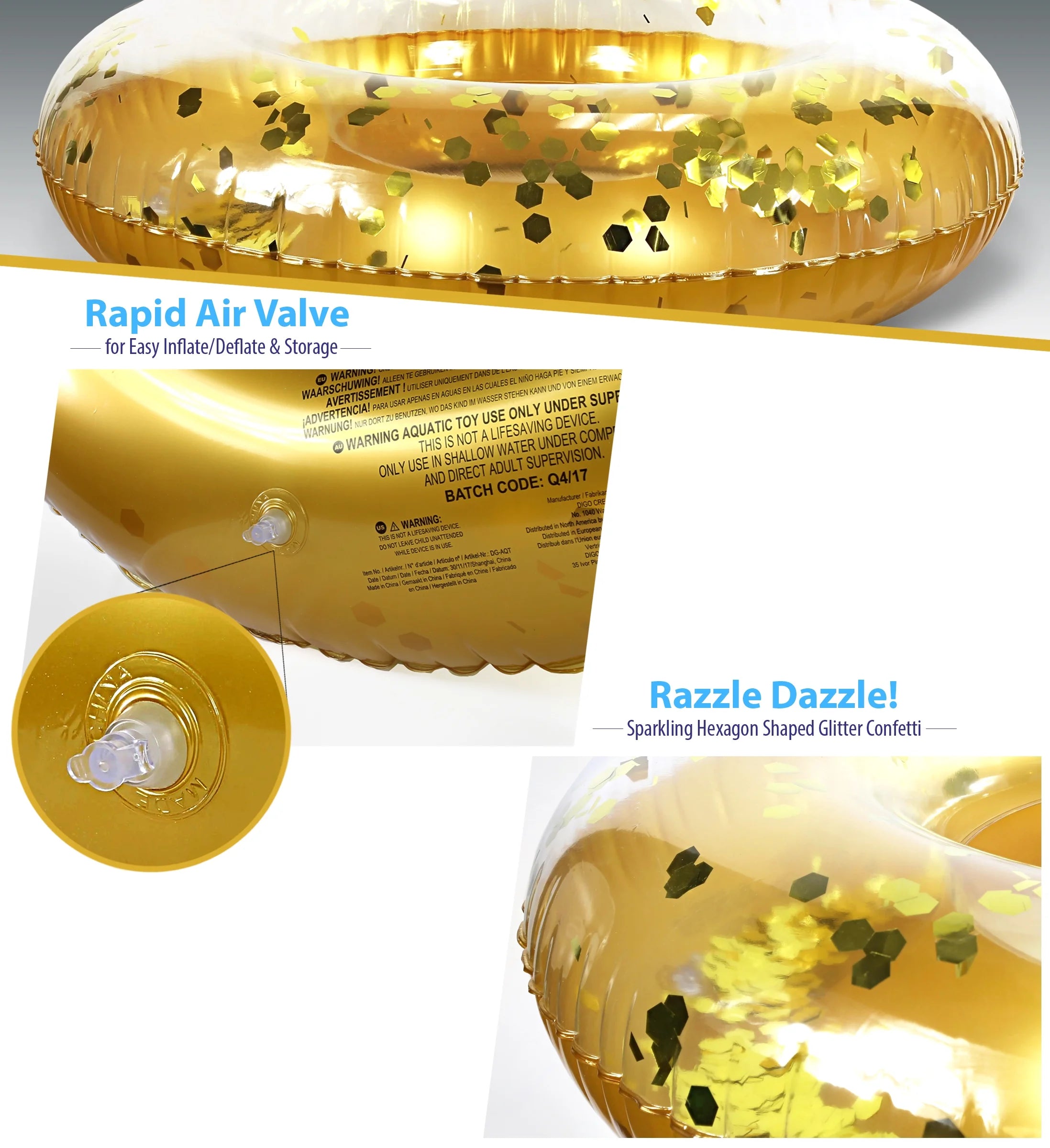 Bundle of Gold Inflatable Pool Float Tube & Beach Balls Set of 3 P275