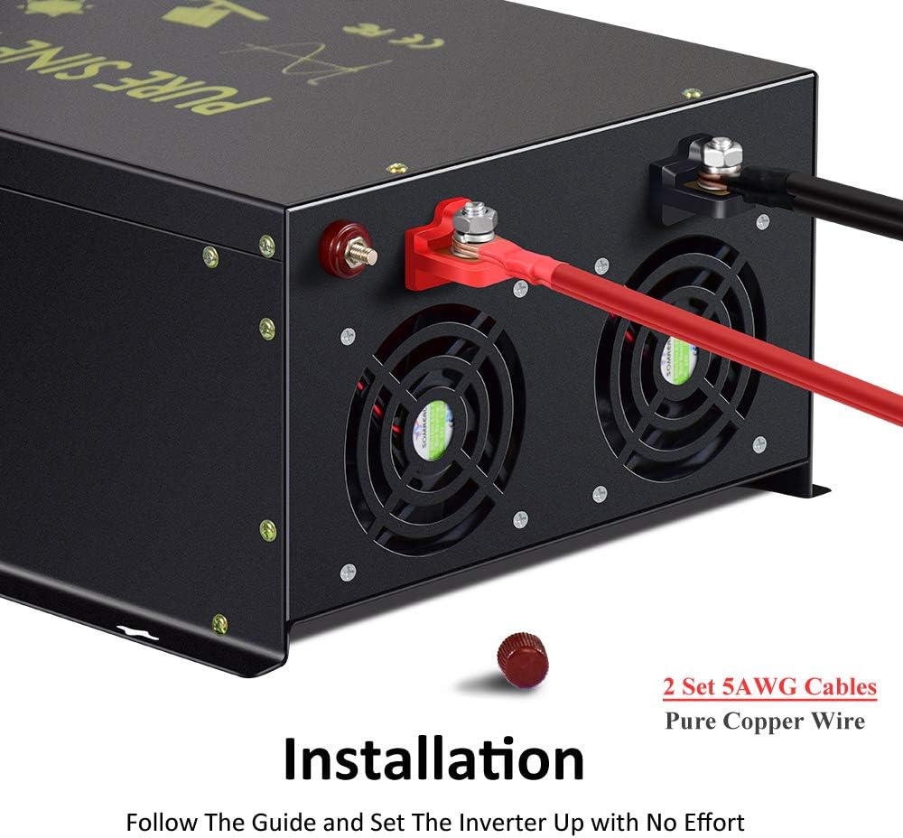 8000W Pure Sine Wave Power Inverter DC 48V to AC 120V with 4 AC Outlets Remote Control LED Display D1171