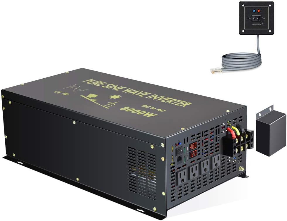 8000W Pure Sine Wave Power Inverter DC 48V to AC 120V with 4 AC Outlets Remote Control LED Display D1171