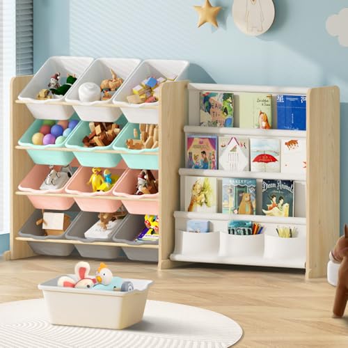 12 Bin 4 Shelf Toy Storage Organizer with Bookshelf L1583