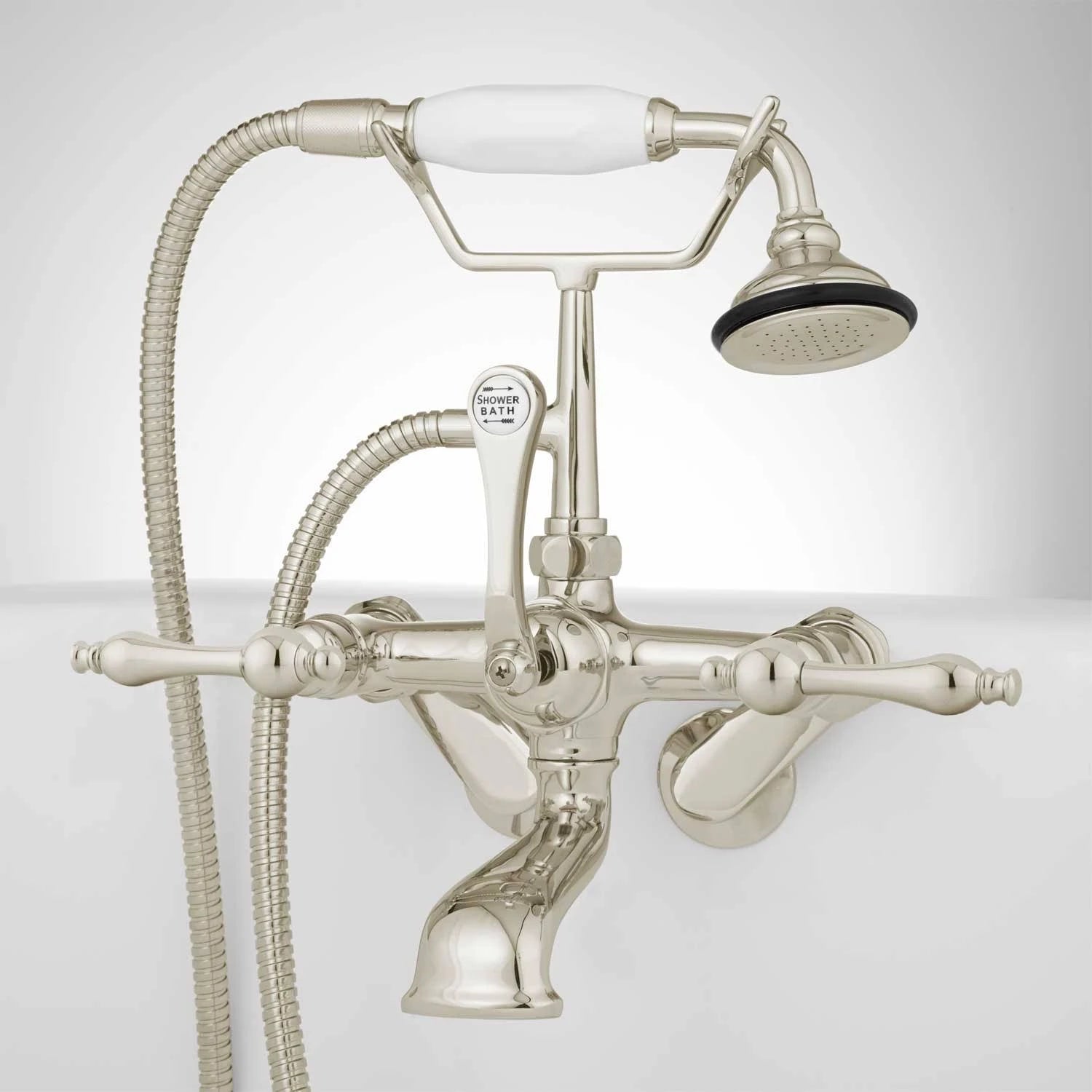 Polished Nickel Tub Wall-Mount Faucet with Hand Shower H8140