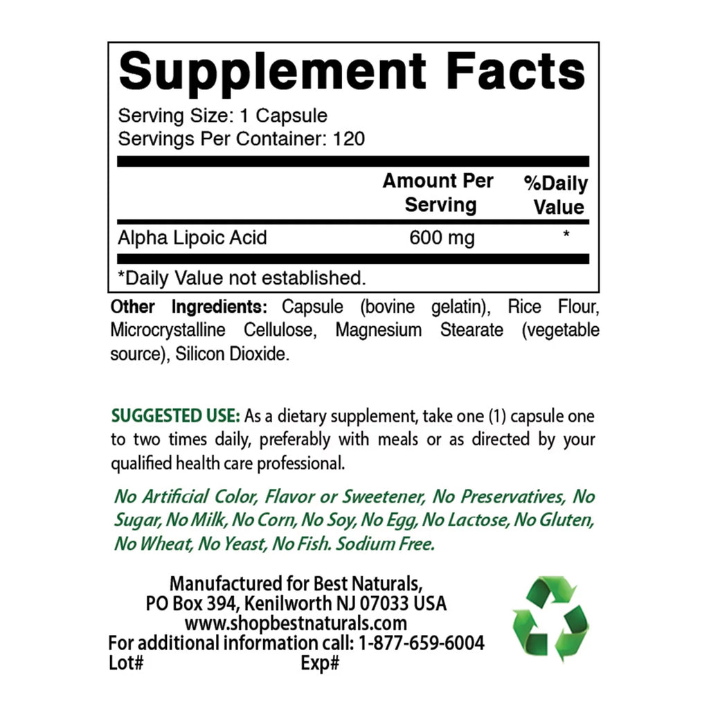 Alpha Lipoic Acid 600 mg 120 Capsules D761349