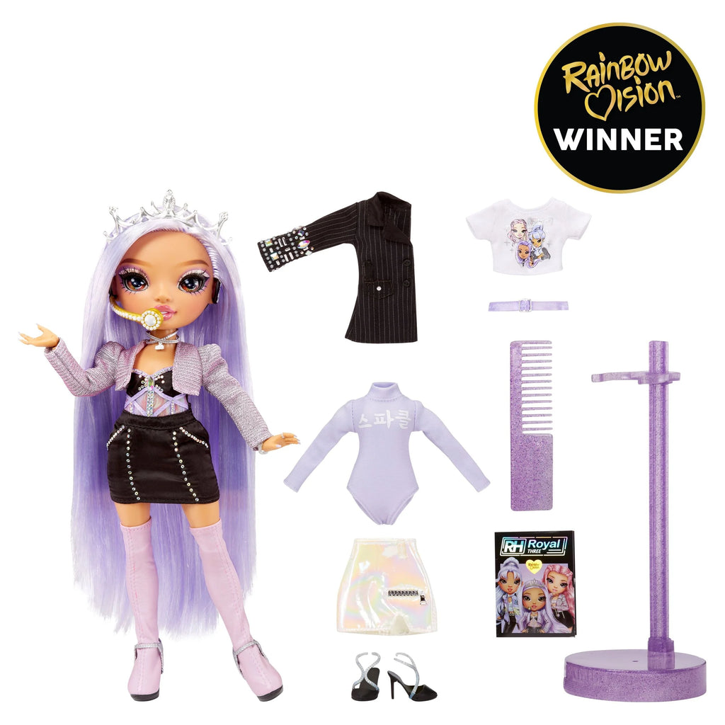 Purple Lilac Fashion Doll with 2 Designer Outfits and Microphone Headset Y846