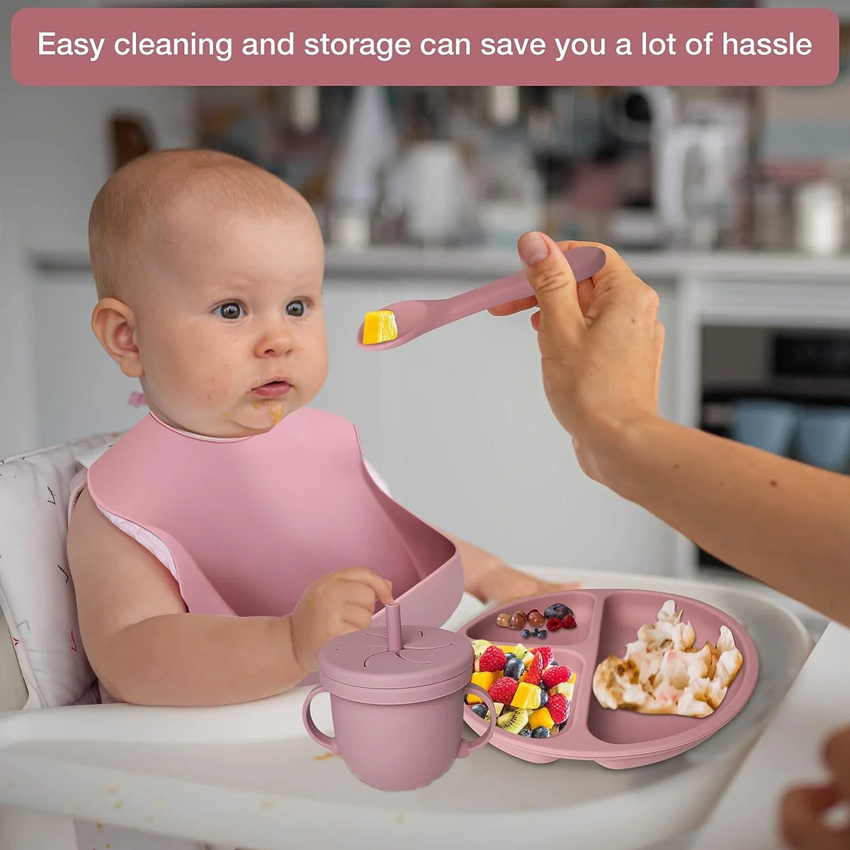 9 Pack Silicone Baby Feeding Set with Sippy Cup and Utensils M1510