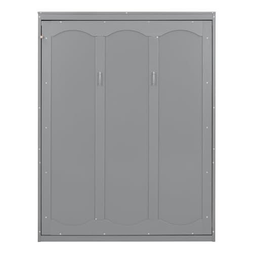 Gray Queen Murphy Bed Frame with Storage Shelves F370