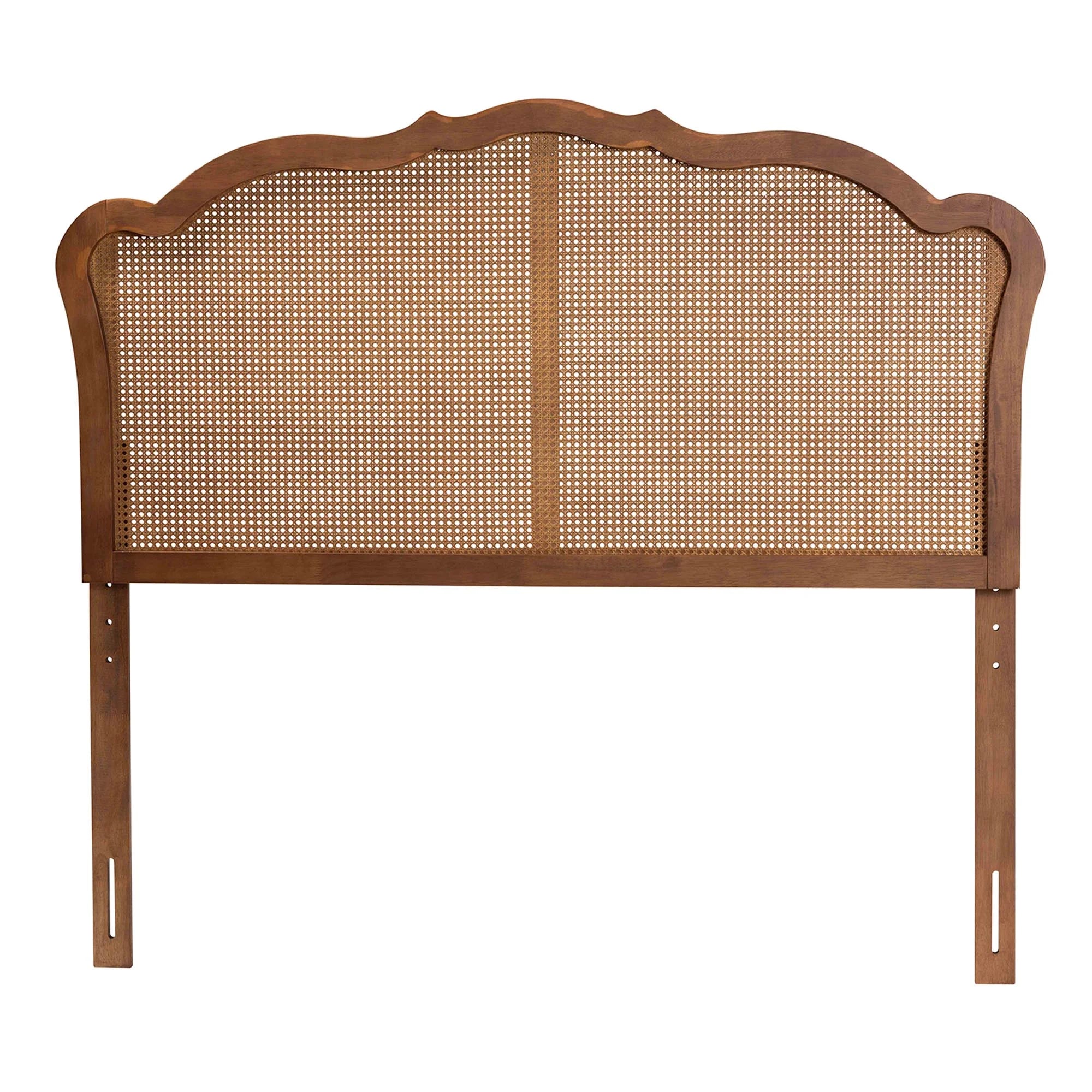 Ash Walnut Finished Wood Queen Size Headboard with Rattan X154645
