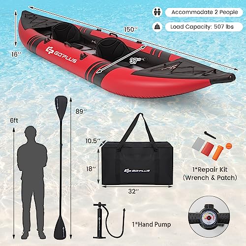 2-person Inflatable Kayak with Aluminium Oars, EVA Padded Seat, Hand Pump, Carry Bag D108932