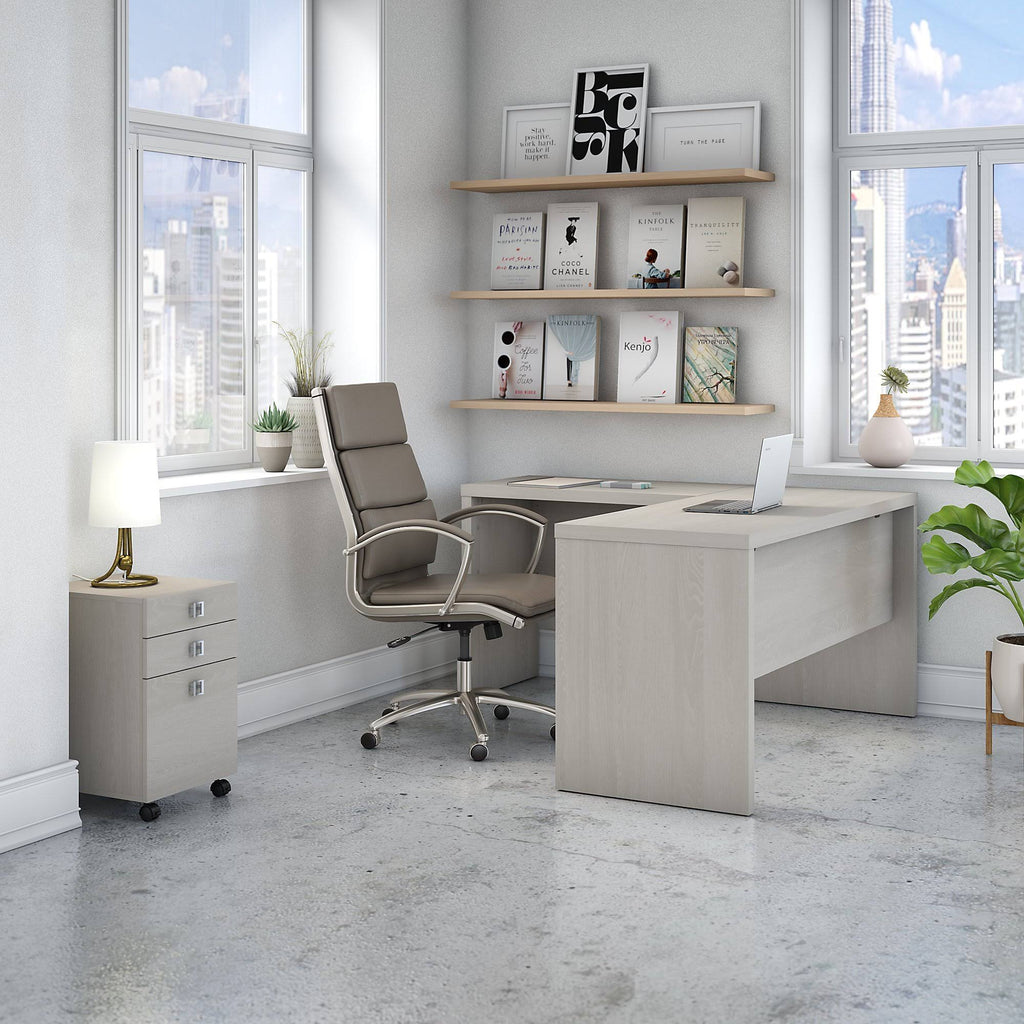 Gray Sand L Shaped Desk with Mobile File Cabinet T6702