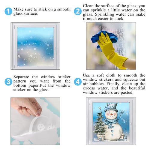 13.8 x 35.4'' Extra Large Christmas Window Clings 3 Sheets Blue Snowman Snowflake Window Stickers Double Sided Glass Decals F5871