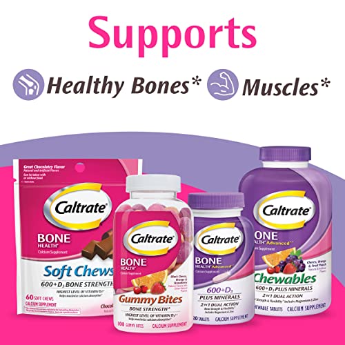 Caltrate Chewables 600 Plus D3 Plus Minerals Calcium Vitamin D Supplement, Cherry, Orange and Fruit Punch - 60 Count V13831