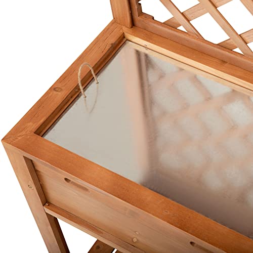 Outsunny Garden Potting Bench, Outdoor Wooden Workstation Table with Metal Screen, Drawer, Hooks, Storage Shelf, and Lattice Back L4437