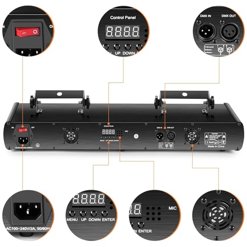 5 Beam Sound Activated DJ Party Lights RGBYC LED Music Projector with Remote Control DMX N239218