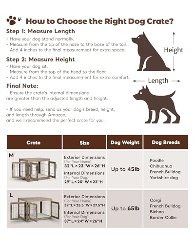Greige Wooden Dog Crate with Bed Mat E104453