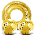 Bundle of Gold Inflatable Pool Float Tube & Beach Balls Set of 3 P275