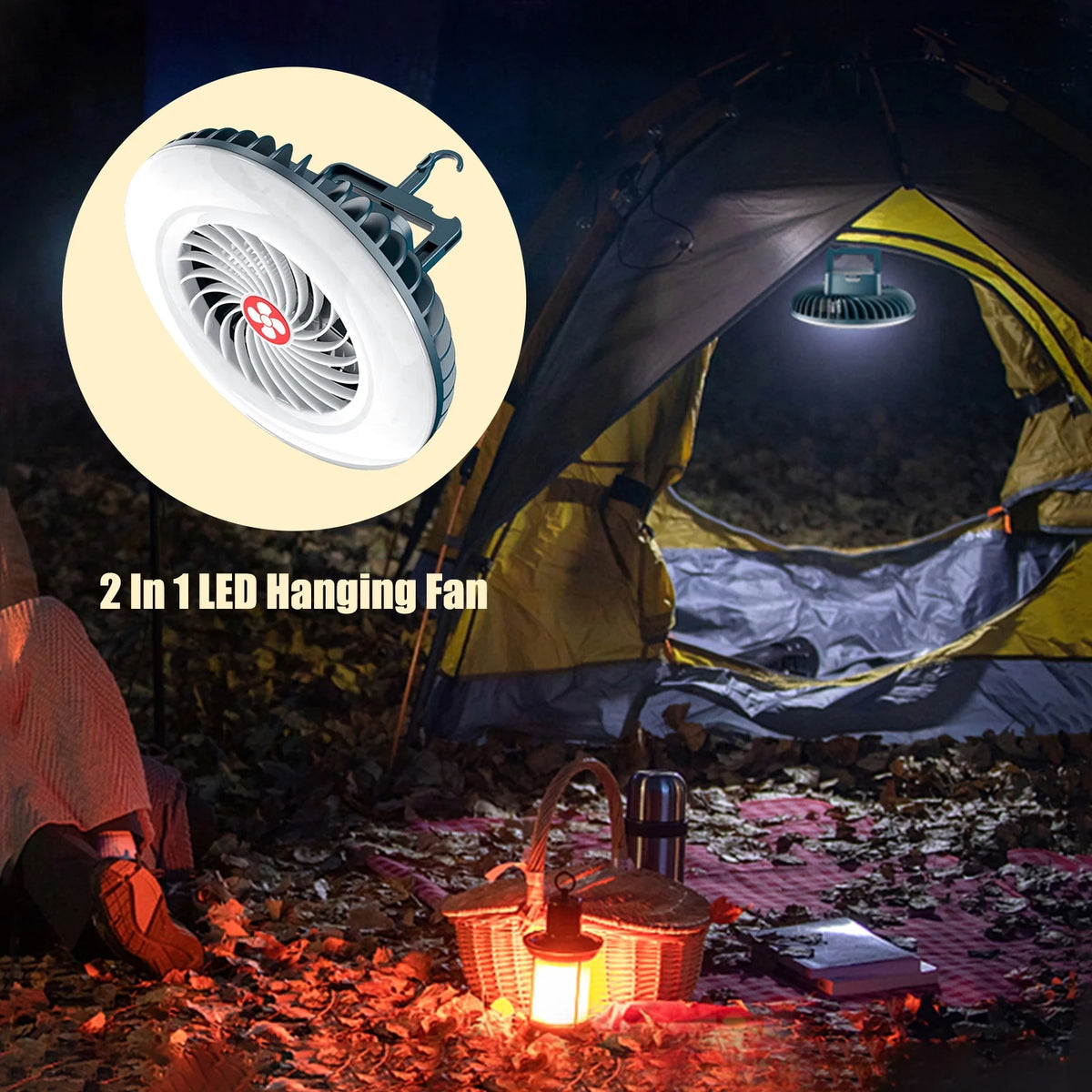 LED Hanging Fan 2 in 1 Camping Tent Fan with Hanging Hook Back Magnet D801