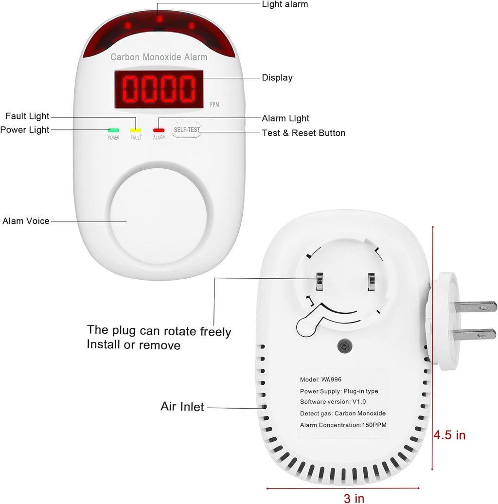 2 Pack Carbon Monoxide Detectors with Digital Display P524