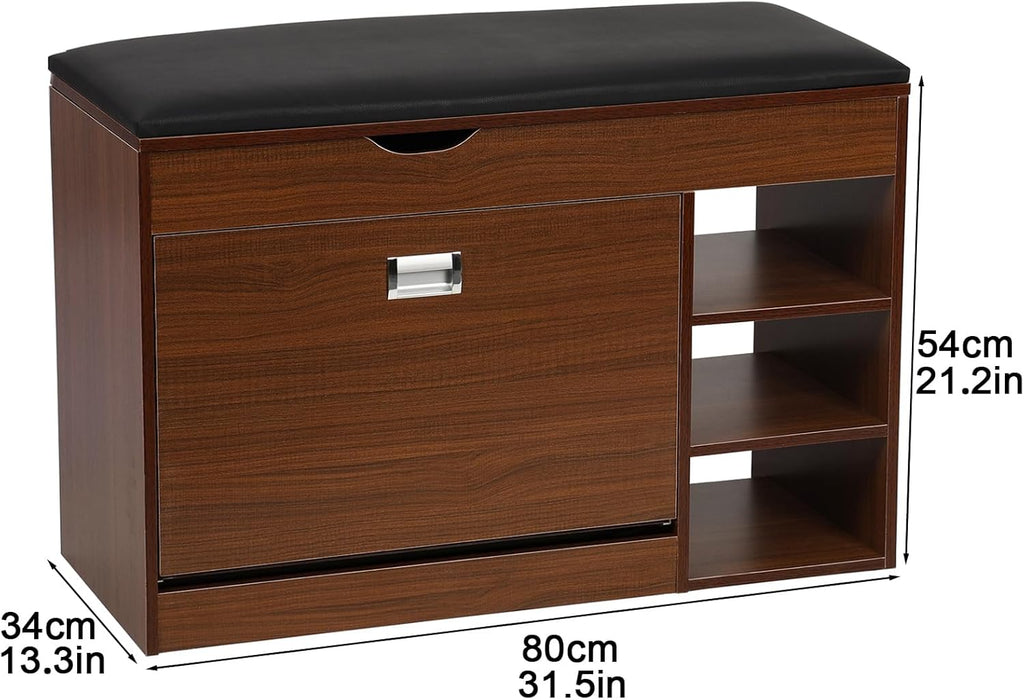 3 Tiers Storage Bench with Padded Seat Cushion M6542