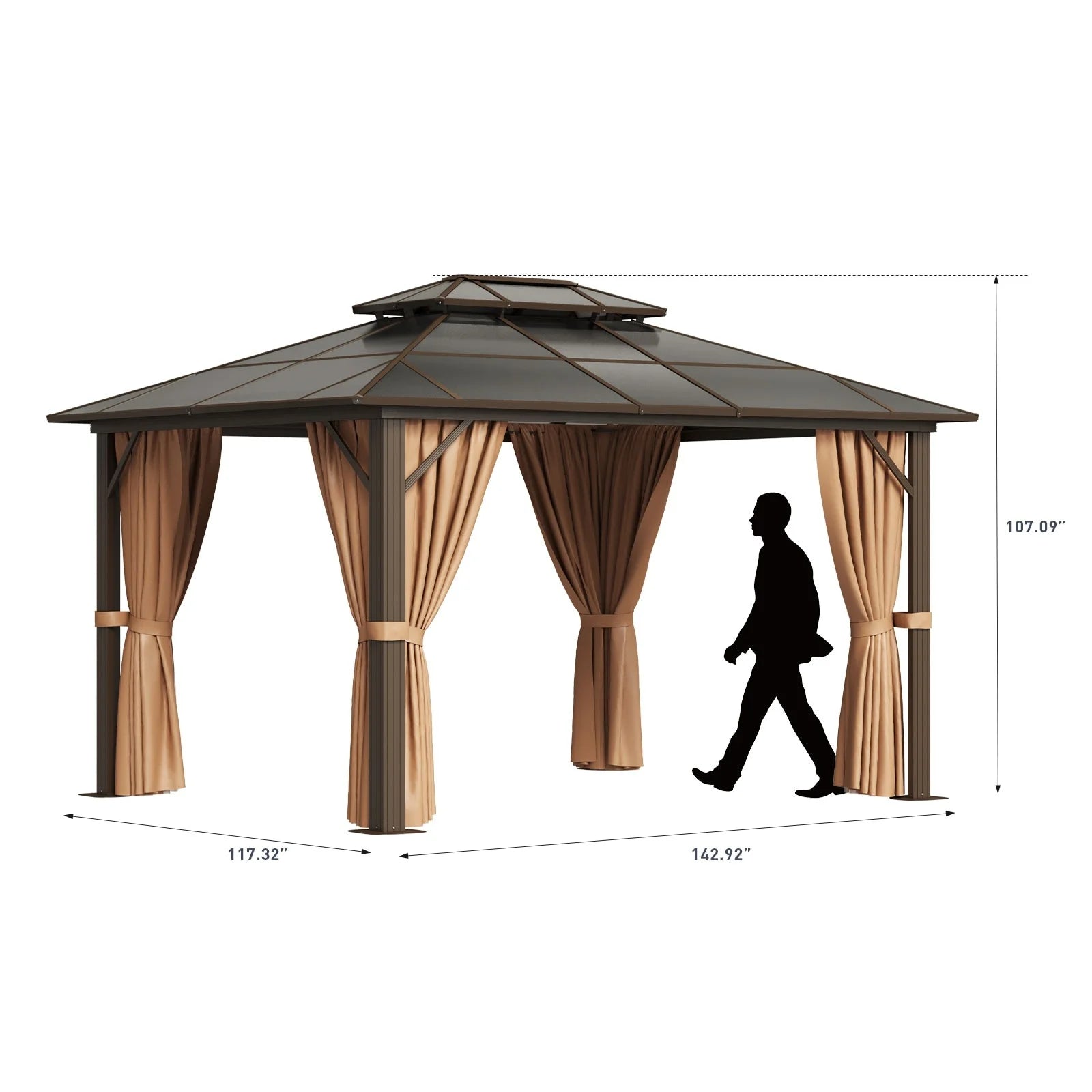 10'x12' Hardtop Gazebo with Double Roof Brown F4986