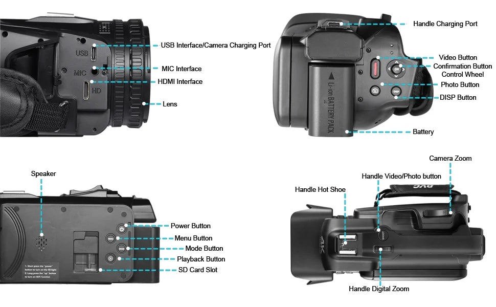 4k Video Camera Camcorder with 18X Digital Zoom, 64MP, 4.0-inch Rotating Touchscreen, 64GB SD Card, Black Q511