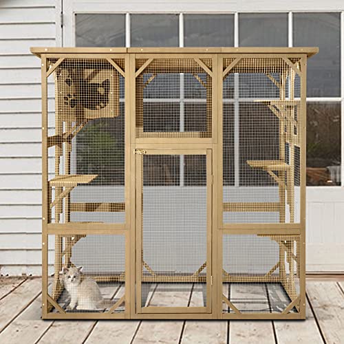 70 Inch Wooden Catio with Resting Box and 6 Jumping Platforms X68210
