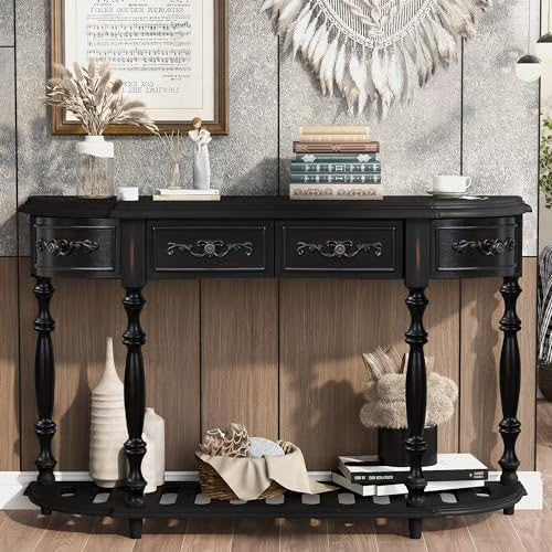 Retro Wood Curved Console Table 52-Inch with Drawers X511050