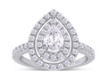 Pear Shaped Double Halo Moissanite Engagement Ring in 18K White Gold Plated 925 Sterling Silver X440760