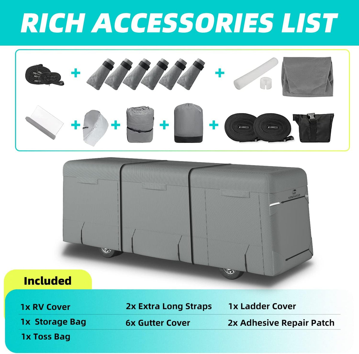 6 Layers Class A RV Cover with 2 Extra Long Straps T714