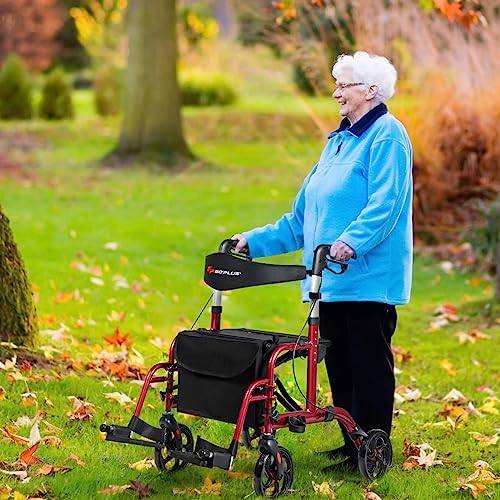 2 in 1 Folding Rollator Walker with Seat, 8-inch Wheel, Aluminium Frame L727