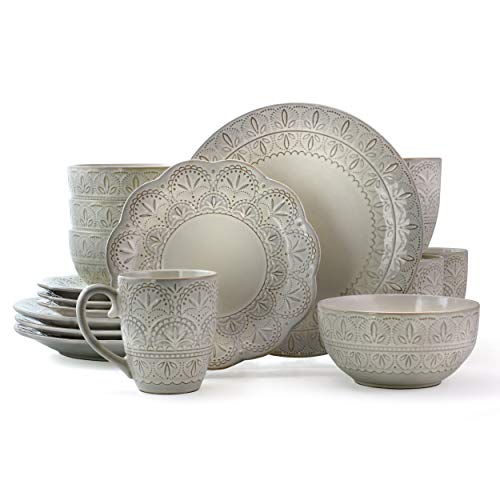 16 Piece White Stoneware Dinnerware Dish Set V162