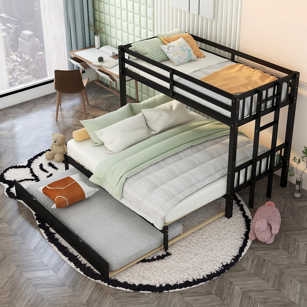 Over King Solid Wood Bunk Bed with Trundle (Espresso) D484