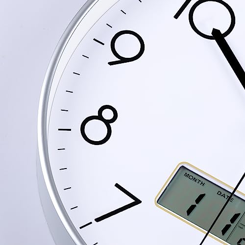Black Wall Clock with Date Month Day of Week and Temperature Silent Non-Ticking Battery Operated Clock I9804