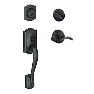 Matte Black Handleset with Single Cylinder Deadbolt and Accent Door Lever Q283884