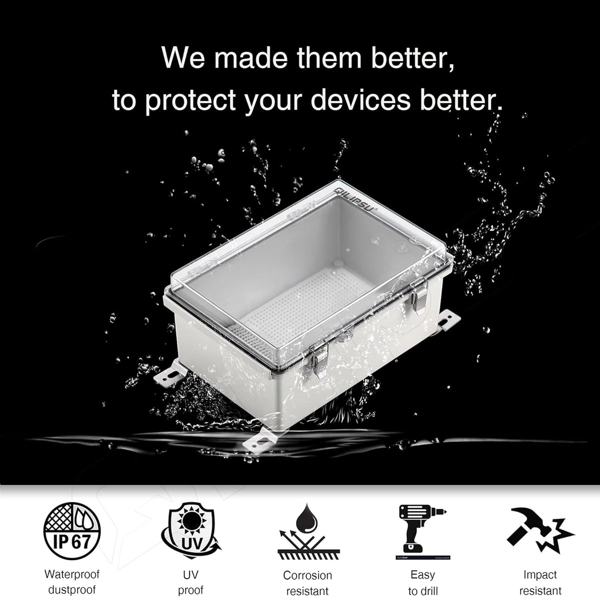 Clear Hinged Cover Junction Box with Mounting Plate, IP67 Waterproof ABS Plastic Grey, Pack of 2 R754