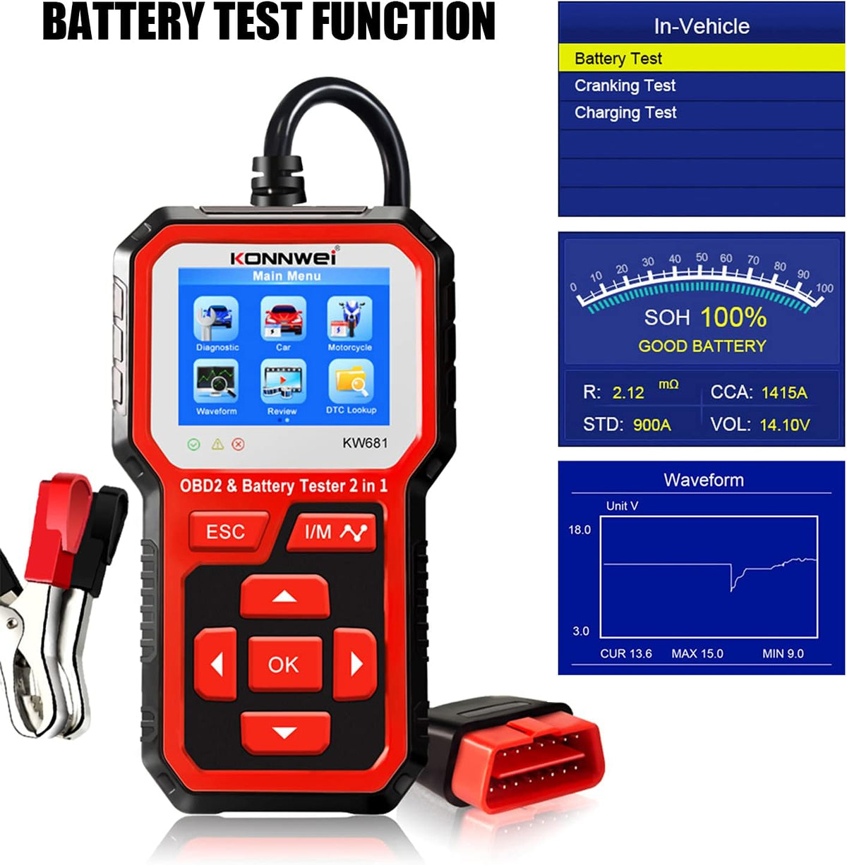 OBD2 Scanner Battery Load Tester 2 in 1 Automotive Diagnostic Scan Tool Pack of 2 F9558