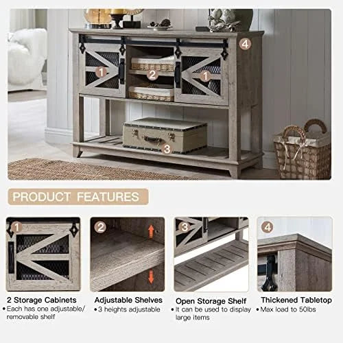 Entryway Table with Sliding Barn Doors, Farmhouse Console Table N27421