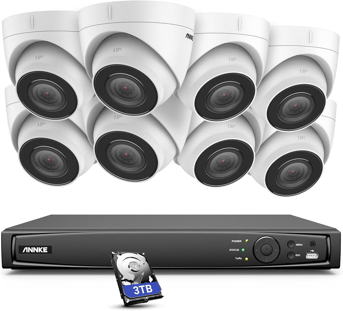 16CH PoE Security Camera System with Color Night Vision, 8X 5MP Wired Turret IP Cameras, 4K NVR Recorder with 3TB HDD N254963