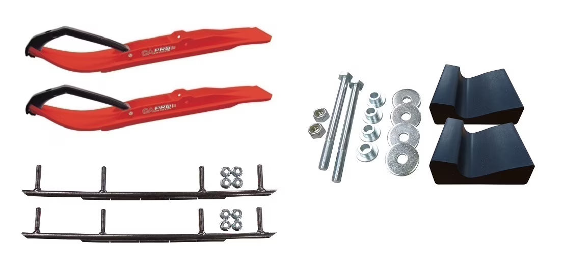 Red XT Snowmobile Skis with 10" Round Bars Complete Kit I72577